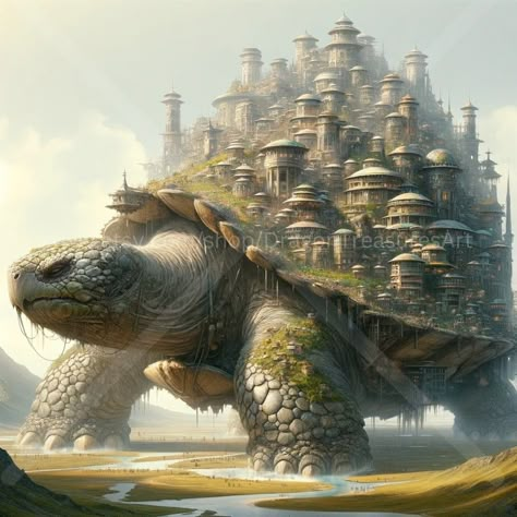 Turtle Dragon Art, Minecraft Turtle, Fantasy Transport, Minecraft Overworld, Art Fantasy Landscape, World Building Inspiration, World Turtle, Fantasy Inspo, Fantasy Settings