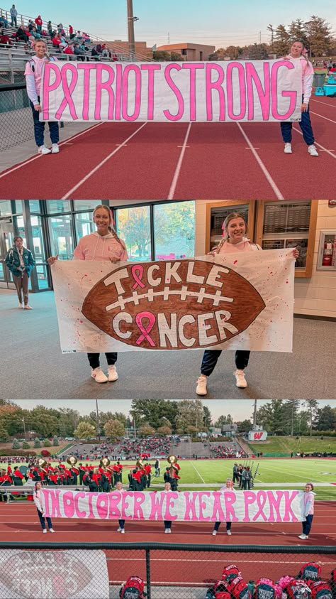 Pink Out Student Section Posters, Cheer Spirit Signs, Cheer Football Signs, Football Game Spirit Ideas, Pink Out Student Section, School Pep Rally Ideas, Cheer Themes, Pink Out Signs Football, Pink Out Pep Rally