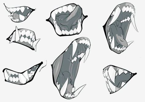 Sharp Teeth Drawing Reference, Mouth Reference, Teeth Drawing, Teeth Art, Drawing Face Expressions, Mouth Drawing, Drawing Expressions, Anatomy Art, Art Tutorials Drawing