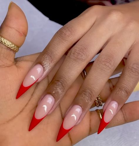 Nails Red Design Ideas, Pretty Stiletto Nails, Red Stiletto Nails Designs, Simple Stiletto Nails, French Stiletto Nails, Rihanna Nails, Red Stiletto Nails, Stilleto Nails Designs, Acrylic Toe Nails