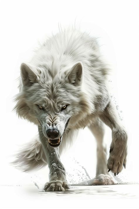 Hyper Realistic White Wolf Ready to Attack Wolf Art Realistic, White Dire Wolf Art, Wolf Attacking, Arctic Wolf Art, White Wolves Art, Giant White Wolf, Ice Bar, Inspirational Digital Art, Photography Movies