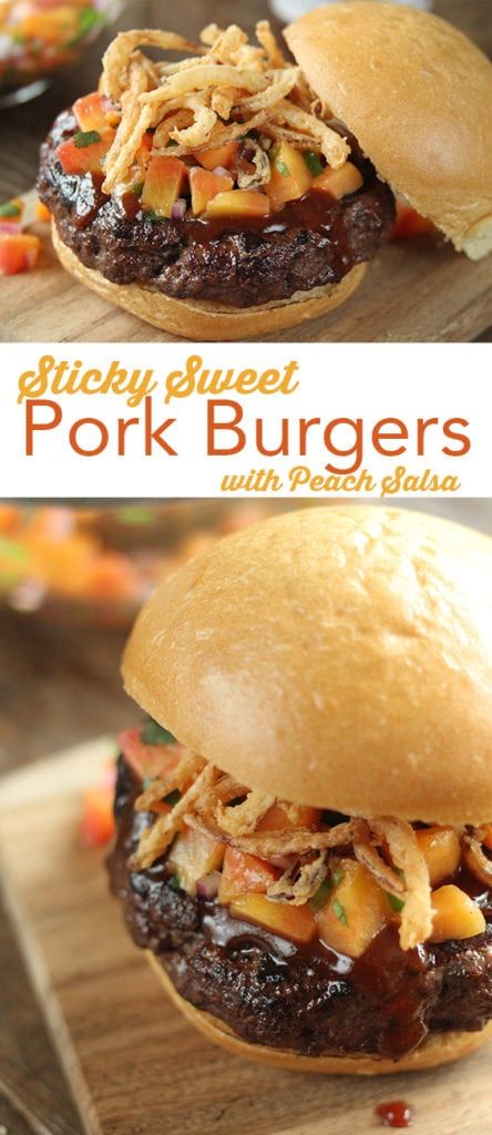 Easy Grilling Dinner Ideas, Homemade Peach Salsa, Yummy Burgers, Grill House, Sticky Pork, Menu Recipes, Sweet Pork, Peach Salsa, Gourmet Burgers