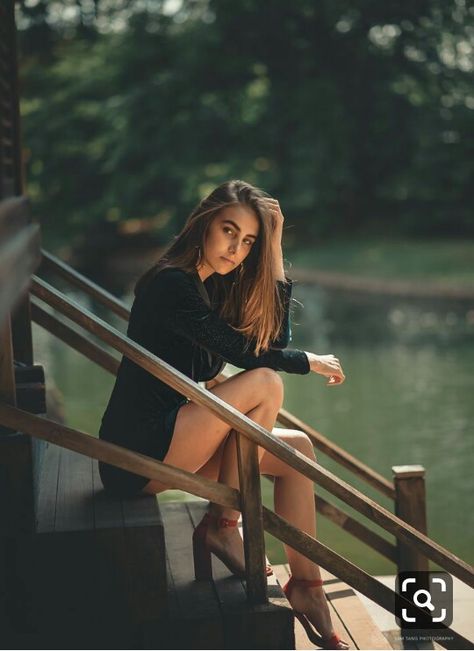 Young Woman, Stairs, Bench, High Heels, Lake, Heels, Water, Photography, Hair