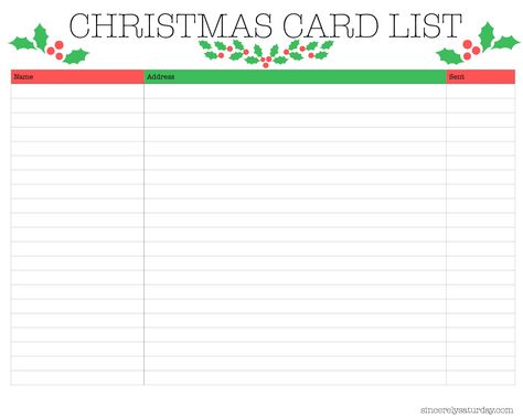 Christmas card list Free Christmas Card, Christmas Card List, Printable Shopping List, Diy Projects Gifts, Blank Templates, Simple Curtains, Vacation Packing, Must Have Tools, Best Blogs