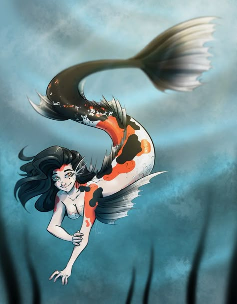 Mermay Inspiration, Merfolk Art, Koi Mermaid, Mermaid Concept, Japanese Mythical Creatures, Unicorn Mermaid, Sf Art, Pirate Art, Mermaid Drawings