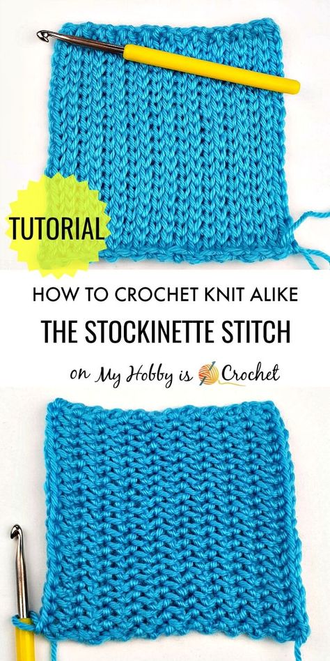 How to CROCHET: Knit Look Stockinette Stitch in Rows with the Yarn Over Slip Stitch Slip Stitch Knitting, Slip Stitch Crochet, Crochet Knit Stitches, Crochet Stitches For Beginners, Stitch Crochet, Crochet Stitches Tutorial, Crochet Instructions, Crochet Stitches Patterns, Tunisian Crochet