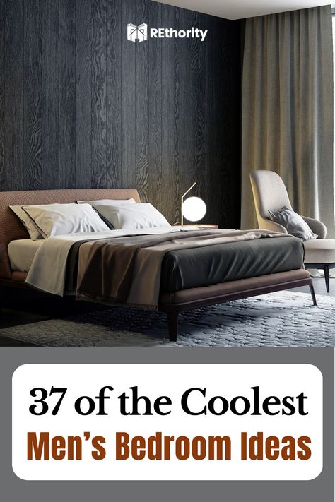 Make your bedroom the ultimate place of relaxation and comfort with these 37 of the Coolest Men's Bedroom Ideas. From sophisticated minimalism to vibrant and bold, these trendy, modern ideas are sure to make your space stand out. With designs that feature bold colors, interesting textures and innovative storage solutions, you'll be able to craft a look and feel that works for you and your style. Transform your bedroom and create a tranquil, stylish atmosphere for some much-needed downtime. Modern Guy Bedroom, Small Masculine Bedroom, Young Men Bedroom, Mans Bedroom Ideas, Men Room Ideas Bedrooms, Young Man Bedroom, Adult Male Bedroom Ideas, Man Bedroom Ideas, Guys Bedroom Ideas