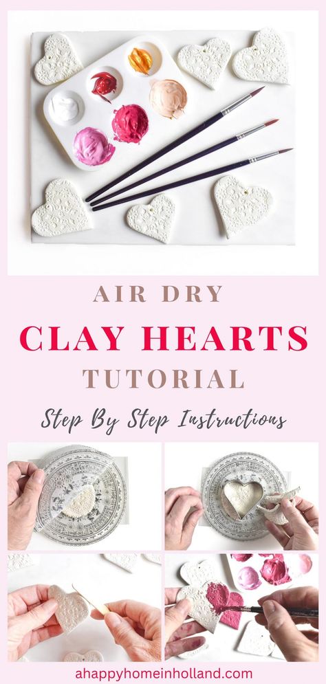 Polymer Clay Heart Earrings, Air Dry Clay Craft, Easy Air Dry Clay, Clay Craft Ideas, Clay Hearts, Air Clay, Diy Air Dry Clay, Heart Projects, Air Dry Clay Projects