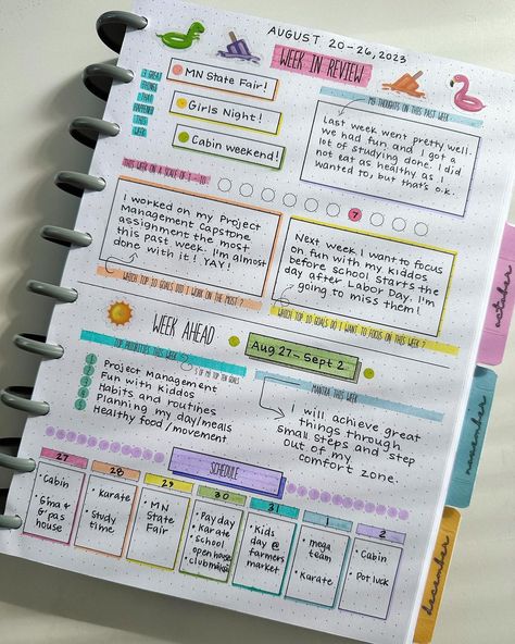 Cute Daily Journal Ideas, Week Organization Ideas, Ideas Of Journal, Productivity Journal Ideas, Daily Planner Decoration Ideas, How To Organize A Planner, Daily Planner Journal Ideas, Bullet Journal Weekly Planner Ideas, Organizing Planner Ideas