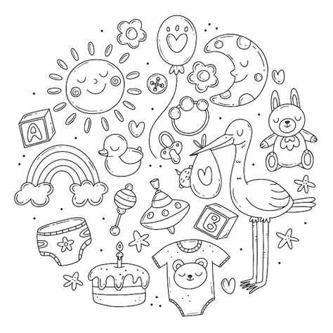 Doodle Baby, Baby Scrapbook Pages, Cute Doodle, Clipart Baby, Doodle Images, Animal Doodles, Baby Frame, Doodle Style, Animal Icon