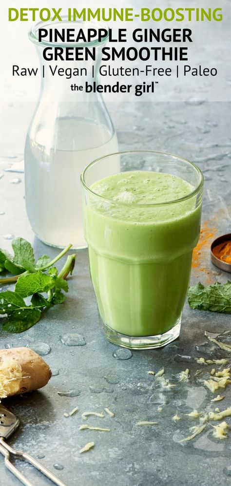 Ginger Green Smoothie, Pineapple Breakfast, Green Smoothie Recipes Healthy, Green Smoothie Girl, Smoothie Protein, Pineapple Ginger, Radish Greens, Best Protein Shakes, Protein Smoothie Recipes