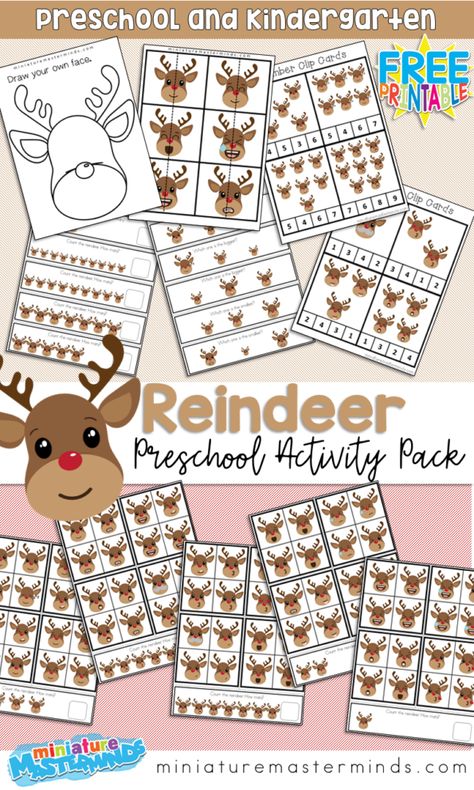 Reindeer Find The Difference, Counting Cards, And Activities – Miniature Masterminds Reindeer Worksheets, Reindeer Activities, Reindeer Facts, Churro Cake, Reindeer Faces, Kids Preschool Learning, Counting Clip Cards, Christmas Learning, Preschool Christmas Activities