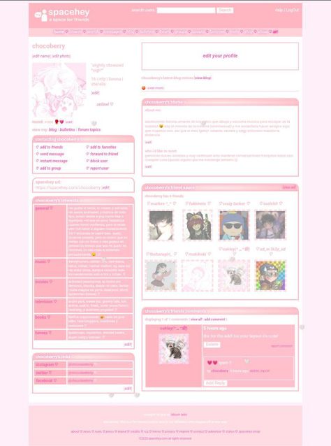 Y2k Blog Aesthetic, Old Myspace Profiles, Myspace Aesthetic Layout, Spacehey Ideas, Y2k Website, Myspace Aesthetic, Y2k Header, Myspace Layout, Cute Website