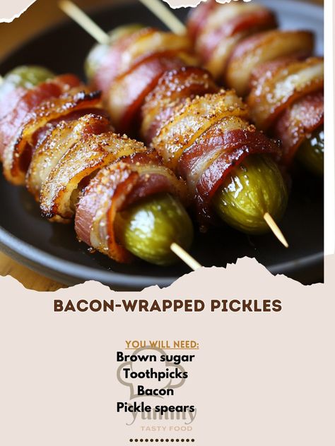 🥓🥒 Bacon-Wrapped Pickles are the ultimate savory snack—crispy, salty, and simply irresistible! Make them for your next party! 🌟🍴 #BaconWrappedPickles #PartySnacks Bacon-Wrapped Pickles Ingredients: Pickle spears (12) Bacon (12 strips) Toothpicks (12) Brown sugar (2 tbsp) Paprika (1 tsp) Instructions: Preheat oven to 375°F (190°C). Wrap each pickle spear with a bacon strip and secure with a toothpick. Sprinkle with brown sugar and paprika. Place on a baking sheet and bake for 20-25 minutes... Bacon Wrapped Pickles Oven, Bacon Wrapped Pickles, Wrapped Pickles, Pickle Spears, Cozy Fall Recipes, Festive Drinks, Simply Irresistible, Hearty Soups, Bacon Wrapped