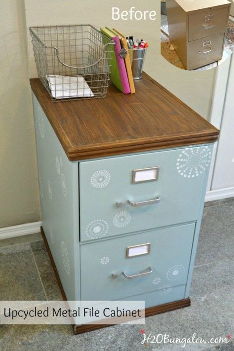 Metal File Cabinet, File Cabinet Makeover, Desk Diy, Class Decor, Metal Filing Cabinet, Cabinet Ideas, Cabinet Makeover, Craft Room Office, Stained Wood