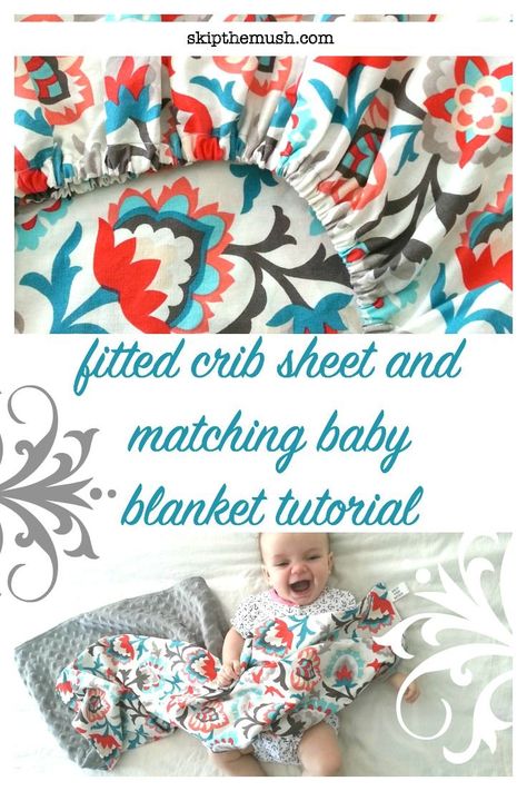 DIY tutorial for fitted crib sheet with a matching baby blanket. Video Tutorial in blog post. Crib Sheet Tutorial, Baby Blanket Tutorial, Trendy Baby Blankets, Diy Baby Blanket, Diy Crib, Baby Crib Sheets, Baby Sewing Projects, Blanket Diy, Matching Baby