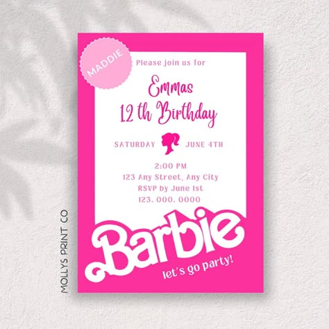 Barbie Card, Hot Pink Birthday Party, Pink Birthday Party Invitations, Doll Birthday Party, Barbie Birthday Invitations, Barbie Invitations, Hot Pink Birthday, Barbie Party Decorations