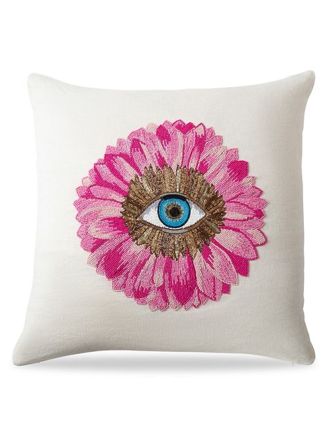 Shop Jonathan Adler Beaded Petals Pillow | Saks Fifth Avenue Lobster Pillow, Beaded Pillow, Luxury Cushions, Jonathan Adler, Down Feather, Linen Cushion, Graphic Designs, Design Graphique, Hand Beading