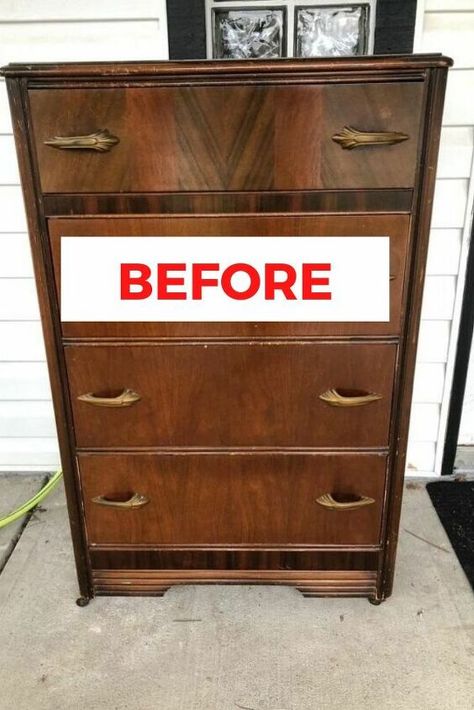 Looking for a unique way to upycle your chest of drawers? check out the before and after photos to see this painted dresser that is truly an inspiration. This old dresser makeover is perfect for your bedroom storage unit and if you're decorating on a budget. #diy #dresser #makeover Tall Dresser Makeover, Diy Dressers, Stencil Dresser, Vintage Dresser Makeover, Chest Of Drawers Makeover, Nightstand Makeover, Accent Wall Stencil, Coffee Table Makeover, Diy Dresser Makeover