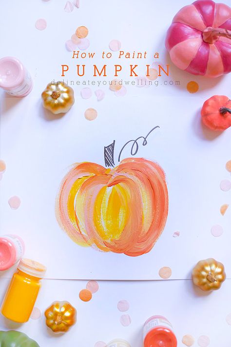 See the easy step by step instructions to create gorgeous artwork for the Fall. Tips on how to draw and paint a colorful Pumpkin for Autumn in just a few simple steps! You can become your very own artist! Delineate Your Dwelling #paintapumpkin Pumpkin Painting Ideas On Canvas, Color Mixing Pumpkin Painting, How To Paint A Pumpkin On Canvas Easy, Diy Fall Paintings, Easy Pumpkin Acrylic Paintings, How To Draw A Pumpkin, Water Color Pumpkin Painting Ideas, Pumpkin Watercolor Painting For Kids, How To Paint Pumpkins On Canvas Tutorial