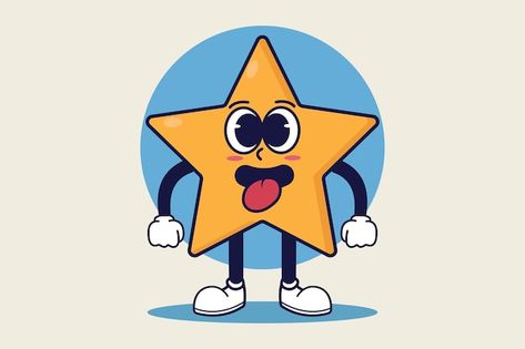 Character Flat Design, Star Cartoon, Cartoon Mascot, Character Flat, Retro Cartoon, Star Character, Retro Cartoons, Vector Illustration Design, Design Concept