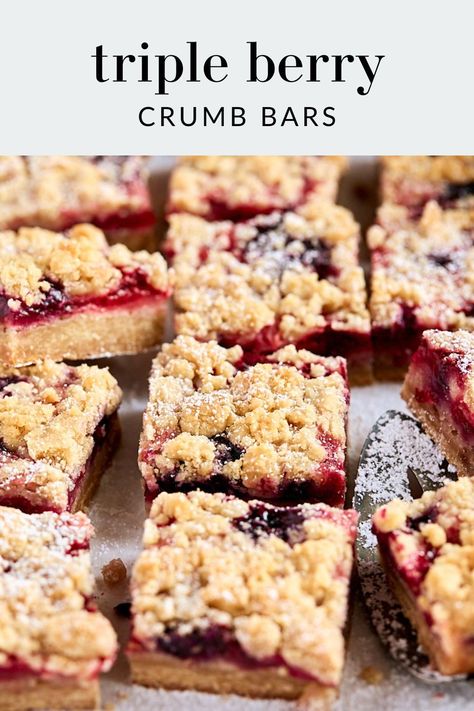 Triple Berry Crumb Bars, Berry Shortbread Bars, Mixed Berry Pie Bars, Triple Berry Bars, Berry Easy Jam Bars, Triple Berry Recipes, Triple Berry Cookies, Mixed Berry Pie With Crumb Topping, Triple Berry Dessert Recipes