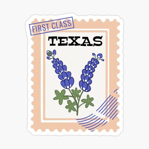 Get my art printed on awesome products. Support me at Redbubble #RBandME: https://www.redbubble.com/i/sticker/Texas-Bluebonnet-Postage-Stamp-by-sunburstdesigns/107993724.EJUG5?asc=u Texas Stamp, Stamp Stickers, Postage Stamp Design, Texas Bluebonnets, Kawaii Sticker, Stickers For Sale, Kawaii Stickers, Blue Bonnets, Stamp Design