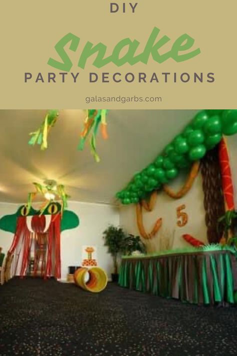 DIY Snake Party Decorations and Crafts Snake Bday Party, Snake Birthday Party Decorations, Reptile Birthday Party Decorations, Snake Decorations, Snake Party Decorations, Snake Birthday Party, Snake Birthday, Snake Party, Trunk Or Treat