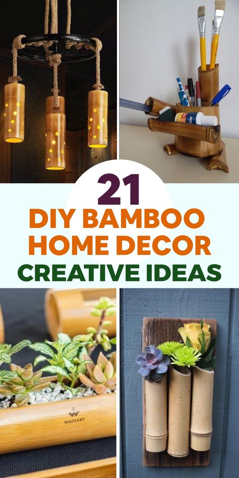 Explore the timeless allure of bamboo through these creative DIY home decor concepts. Transform your space with the eco-friendly charm and unique vibes that bamboo brings into your living area. Discover a range of options, from elegant wall art and versatile room dividers to stylish lanterns and chic plant stands. By integrating bamboo elements into your decor, you can infuse your surroundings with a peaceful ambiance while also embracing sustainable living practices. Experience the serenity and natural beauty that come with incorporating bamboo pieces in your home setup. Bamboo Candle Holder, Bamboo Home Decor, Indoor Bamboo, Bamboo Wall Art, Bamboo Home, Diy Bamboo, Fall Landscaping, Bamboo Chandelier, Tiered Planter