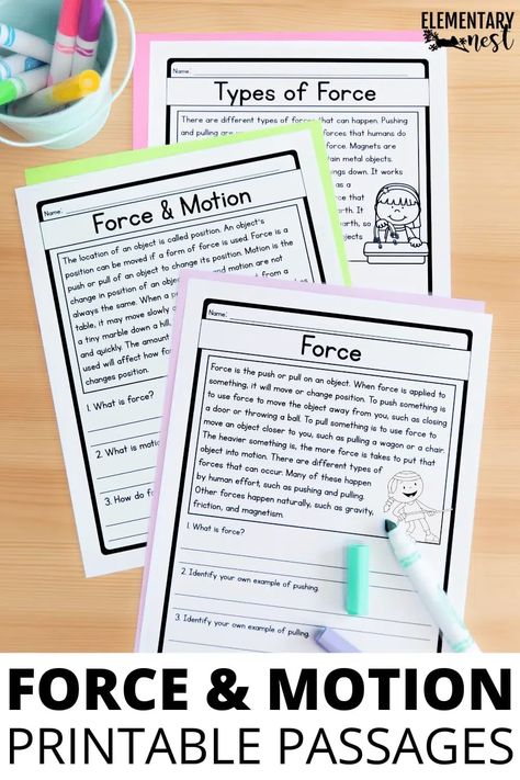 Make your Force and Motion unit even more engaging with these ideas. You'll find anchor chart ideas, book suggestions, project ideas, and other hands-on activities to use with your students during your force and motion unit. Force And Motion Worksheets, Weather Science Activities, Teaching Weather, Motion Activities, Fourth Grade Science, Middle School Science Teacher, 1st Grade Science, First Grade Science, Primary Science