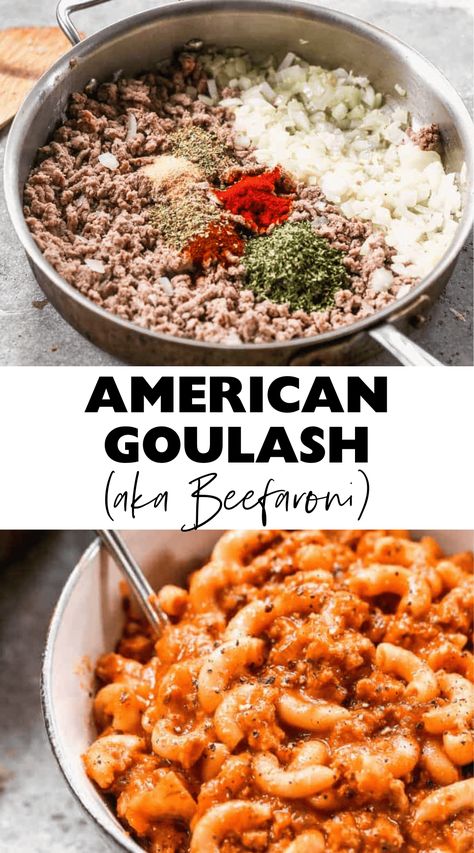 Easy American Goulash, Classic Goulash Recipe, Best Goulash Recipes, Beefaroni Recipe, Easy Goulash Recipes, Homemade Meat Sauce, American Goulash, Goulash Recipe, Ready Set Eat