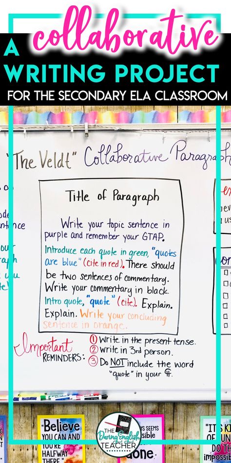 A Collaborative Writing Project for the Secondary ELA Classroom. This group writing paragraph activity works in the middle school ELA and high school English classroom, and this short story writing assignment will help students become stronger writers. Middle school writing instruction. High school writing lesson. #education #2ndaryela #highschoolenglish #middleschoolenglish #teachingwriting Secondary Ela Classroom, Middle School Ela Classroom, High School English Classroom, High School Writing, Secondary English, Middle School Writing, Writing Instruction, Secondary Ela, 7th Grade Ela