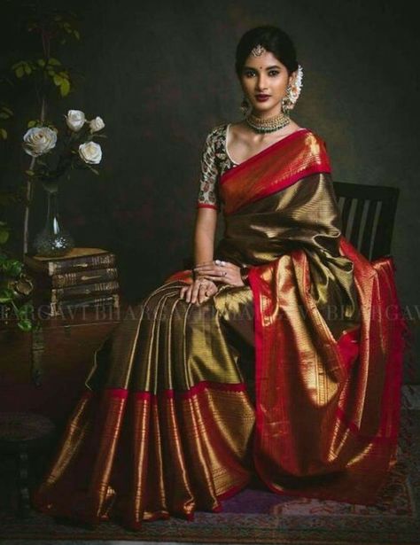 Bhargavi Kunam, Kanjivaram Sarees Silk, Bridal Sarees South Indian, Indian Bridal Sarees, Silk Saree Kanchipuram, Wedding Saree Collection, Indian Saree Blouse, Indian Saree Blouses Designs, Indian Silk Sarees