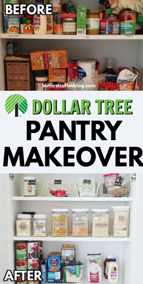 Pantry Organization Diy Cheap, Diy Dollar Tree Pantry Organization, Diy Pantry Organization Dollar Store, Pantry Organization Ideas Dollar Stores, Pantry Organization Cheap, Organize Pantry Cabinet, Dollar Tree Food Storage, Dollar Tree Kitchen Organization Ideas, Organize Kitchen Pantry