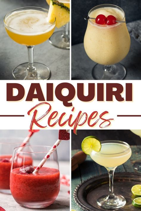 Take a virtual trip to a secluded beach with these easy daiquiri recipes! From strawberry to banana to pineapple and mango, these tasty drinks are always a hit. Daiquiri Recipes, Mango Daiquiri, Peach Daiquiri, Frozen Daiquiri, Daiquiri Recipe, Alcohol Beverages, Banana Drinks, Beach Cocktails, Tasty Drinks