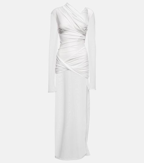 Jacquemus Dress, Expensive Dresses, Tulle Maxi Dress, Designer Dresses For Women, Asymmetric Neckline, White Outfits, White Maxi Dresses, Sheer Dress, Curator Style