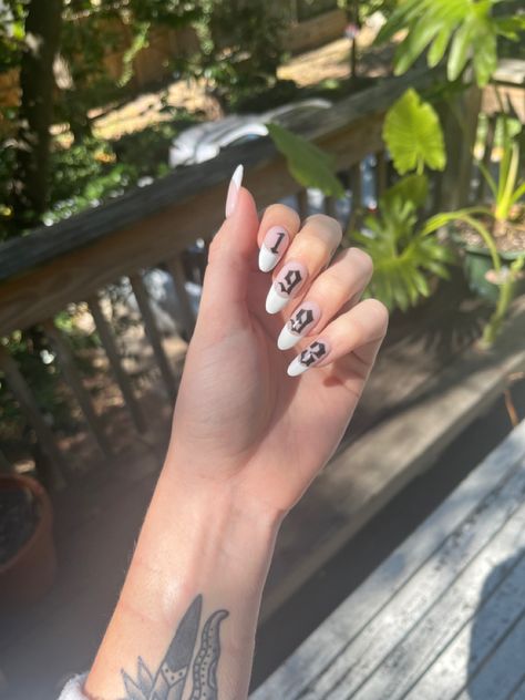 Nail Number Art Designs, Letters Nails Design, 1993 Birthday Nails, Old English Numbers On Nails, 1993 Nail Design, Old English On Nails, Nails With Birth Year, Birth Year Nails Design, 1998 Nails Design