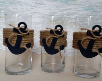 Coastal Wedding Centerpieces, Nautical Baby Shower Boy, Wedding Vase Centerpieces, Anniversaire Diy, Boy Baby Shower Ideas, Sand Candles, Nautical Party, Nautical Baby Shower, בר מצווה