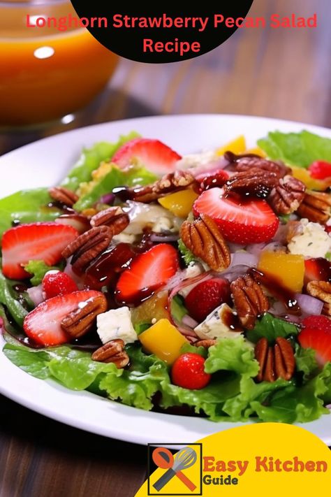 Longhorn Strawberry Pecan Salad Recipe Longhorn Strawberry Pecan Salad, Stawberry Salad, Outback Salad, Strawberry Pecan Salad, Pecan Salad Recipe, Longhorn Steakhouse Recipes, Olive Garden Salad Recipe, Flavorful Salads, Family Salad