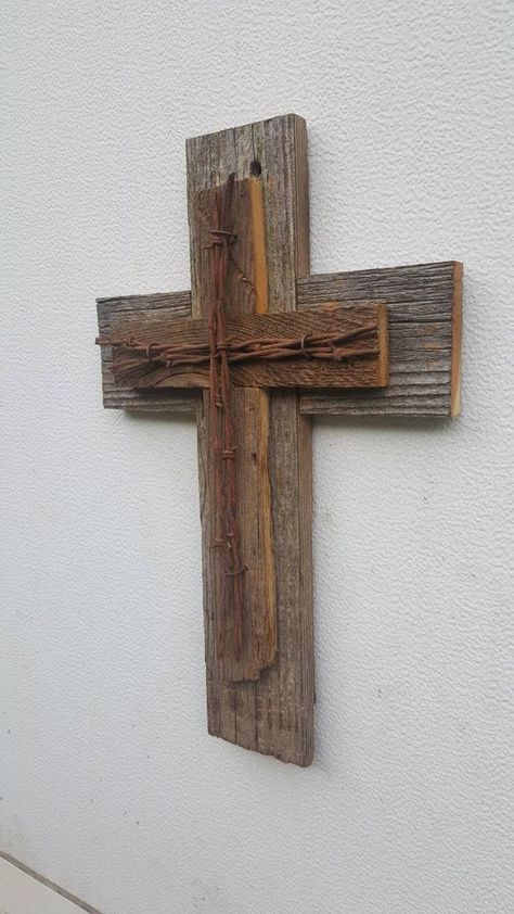 Small Barbed Wire Rustic Cedar Wood Wall Cross Decor Barbed Wire Cross Repurposed Reclaimed Barn Wood Country Western Gift GREAT GIFT! Barbwire Crafts, Barbed Wire Cross, Cedar Projects, Wall Cross Decor, Wood Crosses Diy, Cedar Fencing, Fractal Burning, Rustic Wood Cross, Old Wood Projects