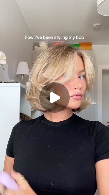 Sophie Murray Hair, Short Bob Tutorial, Cowgirl Bob Hair, Voluminous Bob Haircut, Wavy Bob Tutorial, Bob Hair Tutorial, Short Blonde Bob Hairstyles, Flippy Bob, Emma Chamberlain Blonde Bob