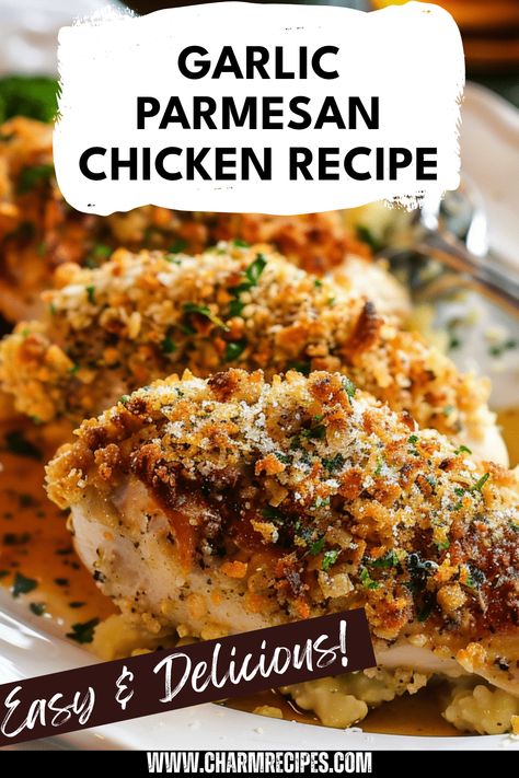 Try this simple Garlic Parmesan Chicken recipe at home that's packed with flavor and uses easy-to-find ingredients. Enjoy juicy chicken breasts coated in a rich, cheesy crust that will impress your family and friends alike. This dish is perfect for dinner parties or a delicious weeknight meal. Learn how to make this fan-favorite dish that rivals restaurant-quality meals in no time. Discover variations and tips for customizing your chicken to suit your tastes and enjoy a meal that combines comfort and sophistication. Chicken With Parmesan Cheese, Parmesan Crusted Chicken Easy, Chicken Thigh Recipes Parmesan, Easy Garlic Parmesan Chicken, Easy Lemon Garlic Parmesan Chicken, Skillet Chicken Breast Recipes, Chicken Breasts Recipe, Parmesan Crusted Chicken With Lemon Cream Sauce, Copycat Longhorn Garlic Parmesan Crusted Chicken Recipe