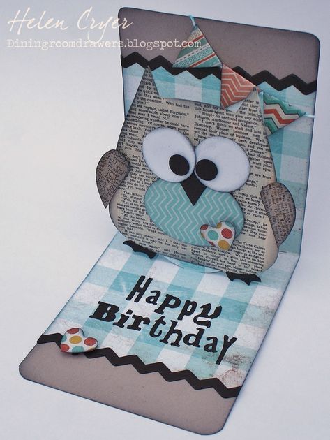 Owl Punch Cards, Sizzix Cards, Owl Punch, Owl Birthday, Owl Card, Owl Theme, Flip Cards, Shaped Cards, 3d Cards