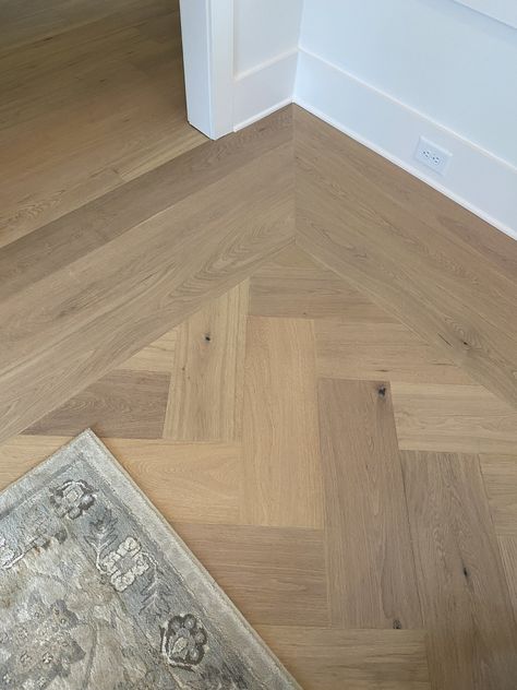 Herringbone Wood Kitchen Floor, Herringbone Inlay Floor, Herringbone Wood Foyer, Hardwood Entryway Design, Herringbone Wood Floor Foyer Entryway, Entryway Wood Floor Pattern, Double Herringbone Wood Floor, Hardwood Floor Patterns Ideas, Herringbone Floor Entryway