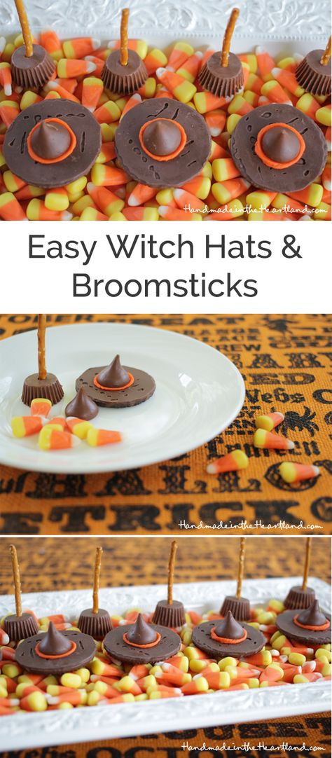 Easy Candy Witch Hats & Broomsticks. This fun halloween food craft is the perfect fall treat recipe for kids and fall parties! So fun and so easy! Fall Treats Recipes, Easy Halloween Treats, Halloween Food Crafts, Candy Witch, Easy Candy, Fall Parties, Treats For Kids, Hallowen Ideas, Halloween Treats For Kids