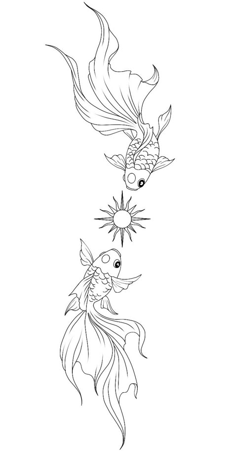 Koi Fish Drawing Tattoo, Fish Outline, Koi Fish Drawing, Mom Tattoo Designs, Tattoo Outline Drawing, Spine Tattoos For Women, Flower Art Drawing, Fish Drawings, Spine Tattoos