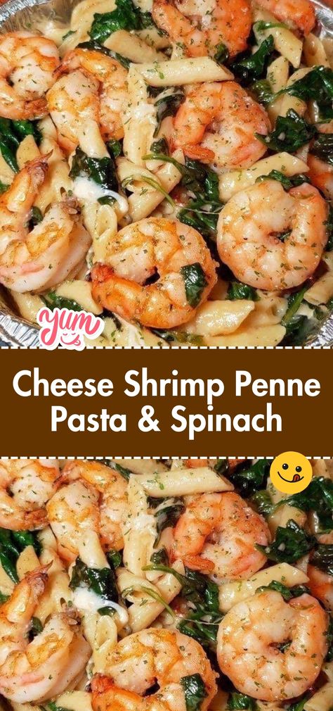 Dive into a creamy and luxurious pasta dish that combines tender shrimp, fresh spinach, and a rich cheese sauce. It's a decadent meal that's sure to please seafood and pasta lovers alike. Cheese Shrimp Penne Pasta, Shrimp And Spinach Recipes, Shrimp Spinach Pasta, Fresh Spinach Recipes, Cheese Shrimp, Beef Noodle Stir Fry, Spinach Recipes Healthy, Easy Shrimp Pasta, Beef Chow Mein