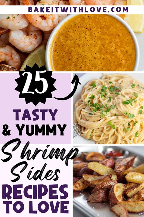 What to serve with shrimp collection of the best side dishes and more to round out your dinner like these family favorites featured in a collage pin. Shrimp Sides, Sides For Shrimp, What To Serve With Shrimp, Baked Cabbage Steaks, Grilled Mussels, Southern Shrimp And Grits, Southern Coleslaw, Boiled Shrimp, Delicious Side Dishes