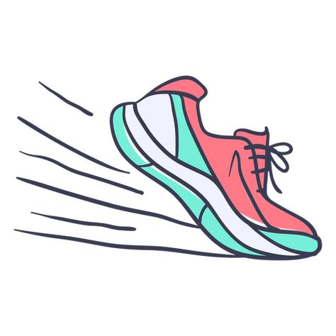 Running Cute Drawing, Running Aesthetic Drawing, Running Shoe Illustration, Running Shoe Drawing, Running Doodles, Track Drawing Easy, Sport Shoes Drawing, Running Icon, Shoe Illustration