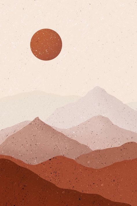 Van Gogh Alive, Terracotta Decor, Sunset Desert, Desert Print, Mountain Drawing, Boho Painting, Minimalist Art Print, Mountain Wall, Mountain Sunset